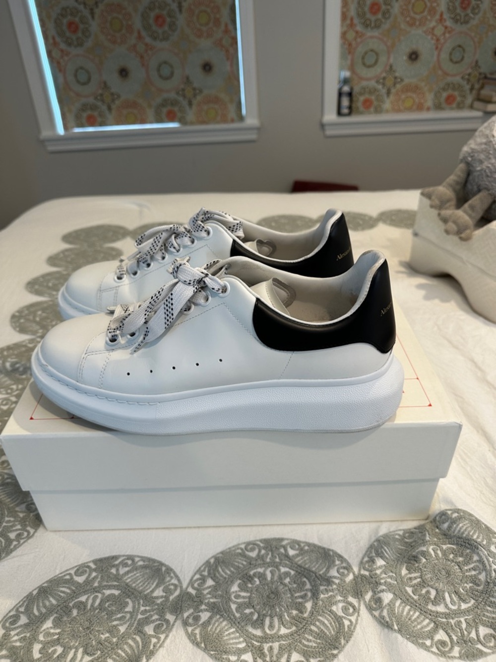Alexander McQueen White Leather Sneakers with Black Heel Accent
